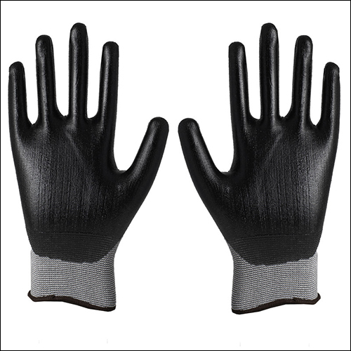 Mallcom P35nba Grey Polyester 15 Gauge Smooth Finish Seamless Liner Coated With Black Safety Gloves - Nitrile Dipped Palm, Ergonomic Design, Open Back For Ventilation
