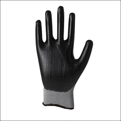 Mallcom P35nba Grey Polyester 15 Gauge Smooth Finish Seamless Liner Coated With Black Safety Gloves - Nitrile Dipped Palm, Ergonomic Design, Open Back For Ventilation