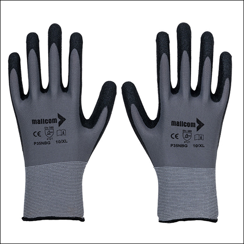 Mallcom P35nbg Grey Polyester 15 Gauge Seamless Liner Sandy Finish Nitrile Safety Gloves - Nitrile Dipped, Open Back, Ergonomic Design, Excellent Grip