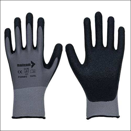 Mallcom P35nbg Grey Polyester 15 Gauge Seamless Liner Sandy Finish Nitrile Safety Gloves - Nitrile Dipped, Open Back, Ergonomic Design, Excellent Grip