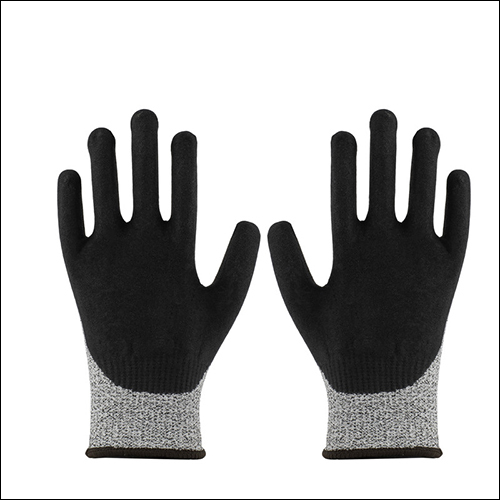 Mallcom H33nbg Cut Resistant Level 5 Seamless Sandy Finish Nitrile Coated Safety Gloves - Uhmwpe & Glass Blended Yarn, Gray & Black Color, Full Finger Design, Excellent Dexterity