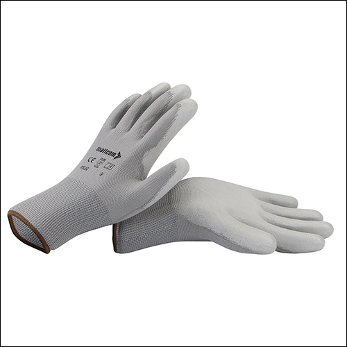 Mallcom P313g - 13 Gauge Grey Nylon Liner Dipped In Pu Coating | Seamless Design, Ergonomic Fit, Ventilated Open Back, Color Coded Sizes