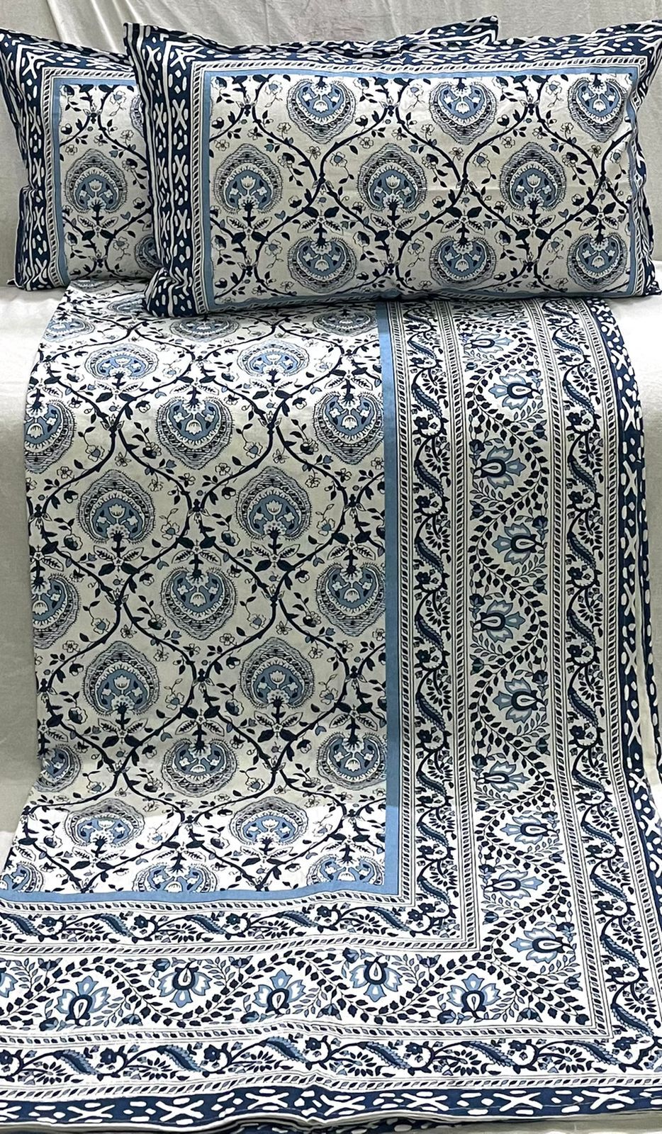 Block Style King Size Bedsheet - 100% Cotton, 108x108 Inches Super Jumbo Size, 6 Designs In 3 Colors, Soft Quality With Normal Bopp Packing