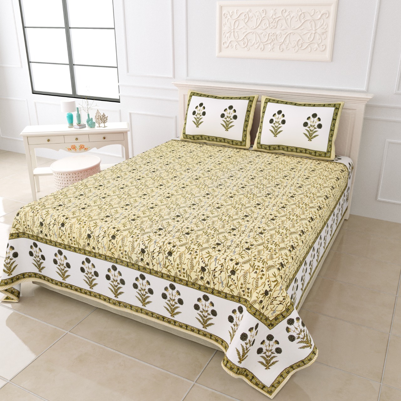 Block Style Jaipuri Bedsheet