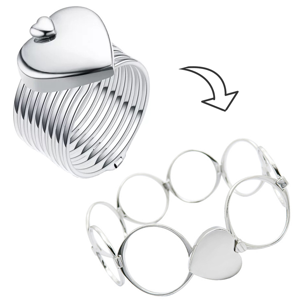 Silver 2 In 1 Retractable Heart Ring Bracelet - Alloy One Size | Foldable Design Dual Functionality For Elegant Gift-giving And Love Expression