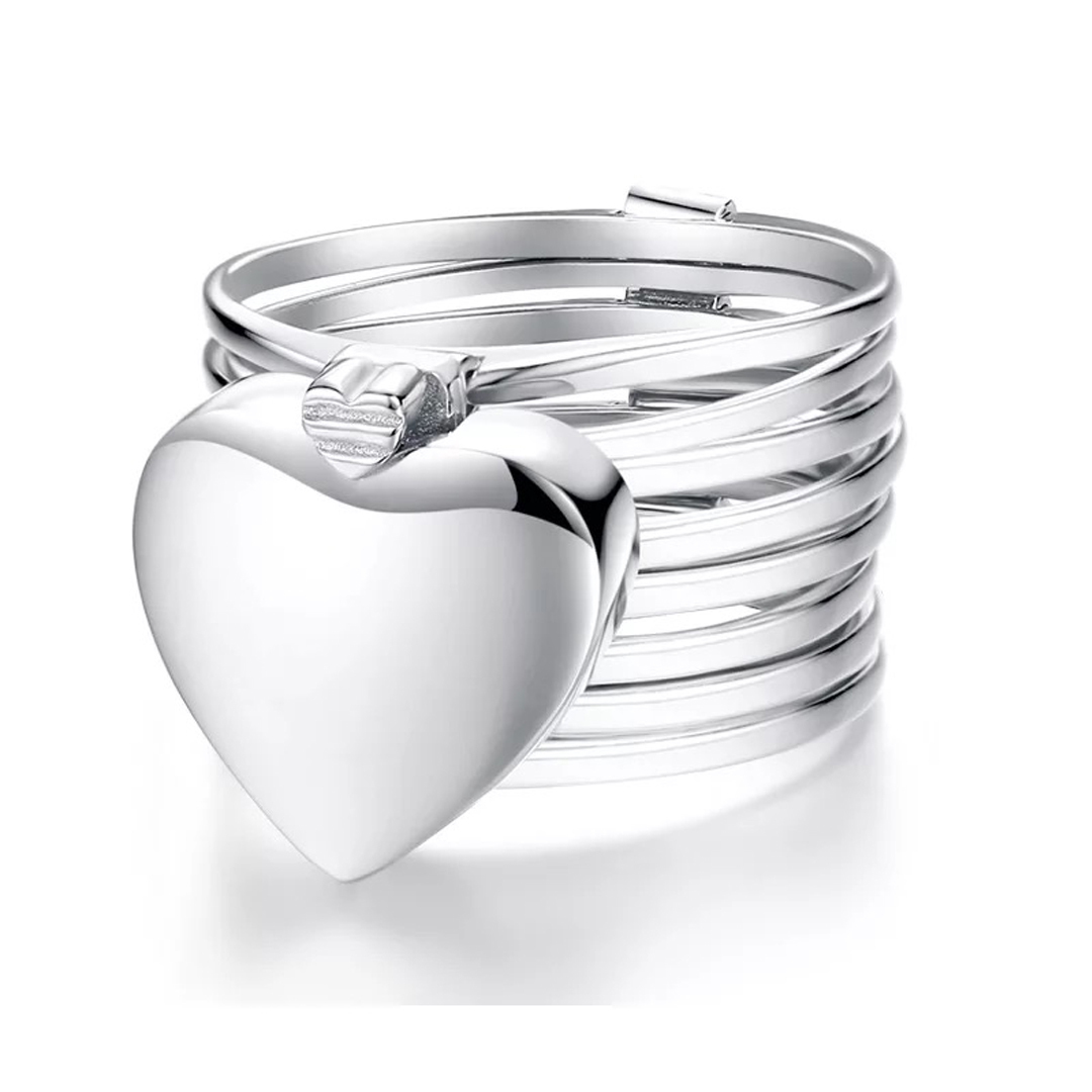 Silver 2 In 1 Retractable Heart Ring Bracelet - Alloy One Size | Foldable Design Dual Functionality For Elegant Gift-giving And Love Expression