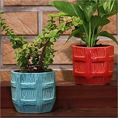 Barrel Aqua Blue Ceramic Pot - Polished Finish, Easy to Clean | Classy Brick Design, Available in Multiple Colors