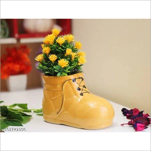 Decorative Ceramic Shoe Planter - 4 Inch Height, Orange Color | Easy to Clean, Polished Finish, Cute Shoe Design