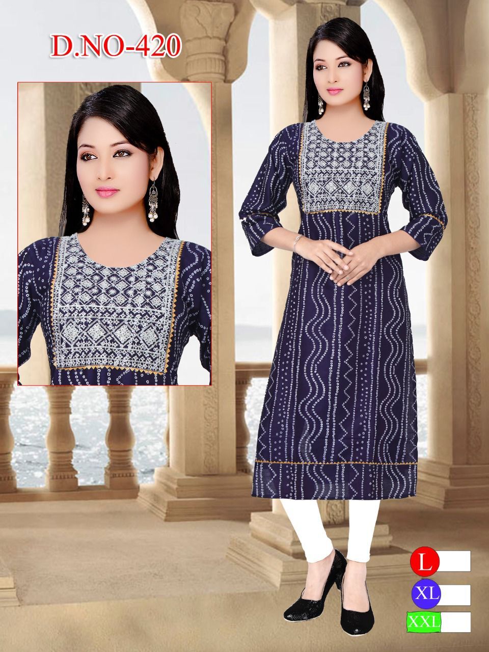 Kurtis Collection - Two Tone Cotton Straight Cut Kurtis With Bandhani Embroidery | Breathable Washable Full Sleeves Custom Size