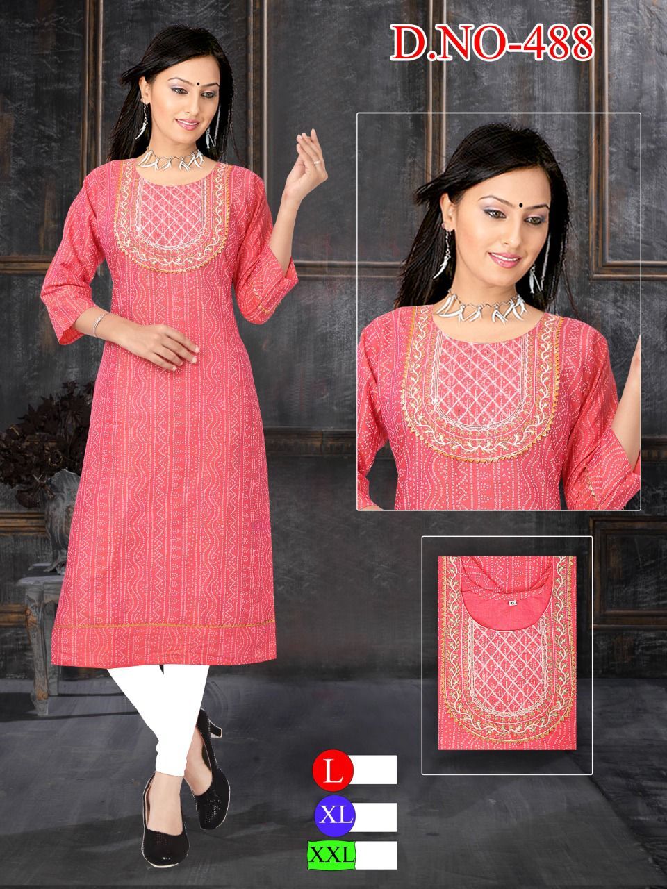 Kurtis Collection - Two Tone Cotton Straight Cut Kurtis With Bandhani Embroidery | Breathable Washable Full Sleeves Custom Size
