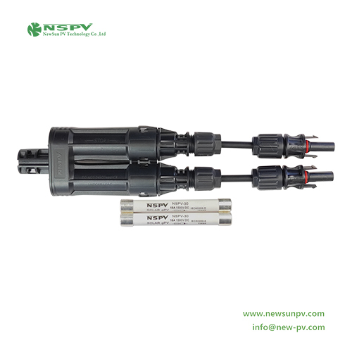 Tuv Certified Nspv 4fbcm01-15 1500vdc Solar Branch Connector With Inline Fuse Solar Fuse Branch Connector - Color: Black