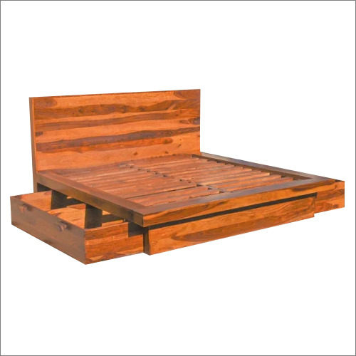 Brown Modular Wooden Platform Bed