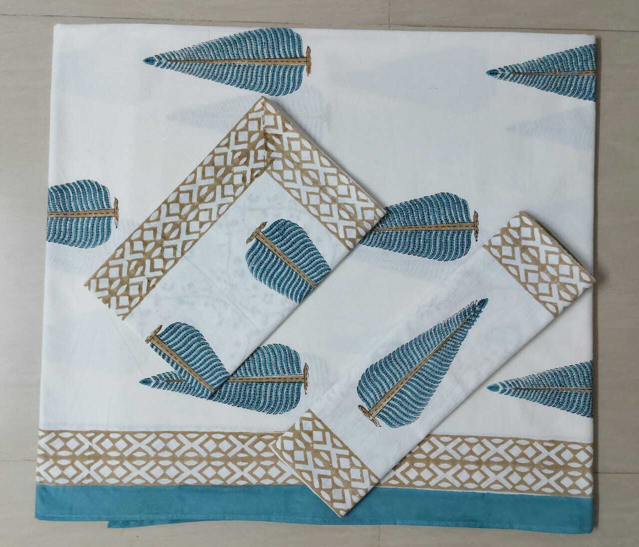 Pure Handblock Cotton Bedsheet - Super King Size 108x108 Inch With 2 Large 18x28 Inch Pillow Covers, Designer Stitching, Evergreen Prints, Easy Washable