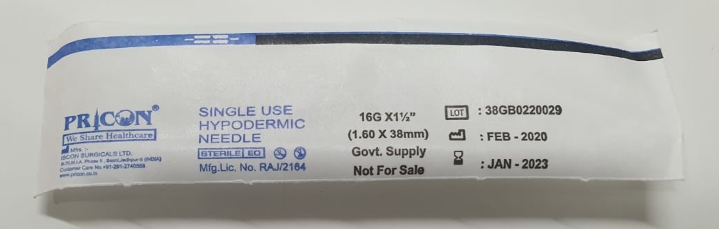 Single Use Needle 16g - Stainless Steel, Eo Sterilized, Iso 7864 & Is 10564 Certified | Disposable, Individually Blister Packed