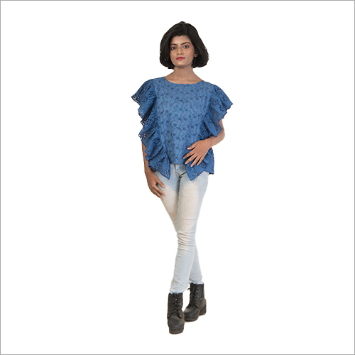 Blue Cotton Schiffli Top