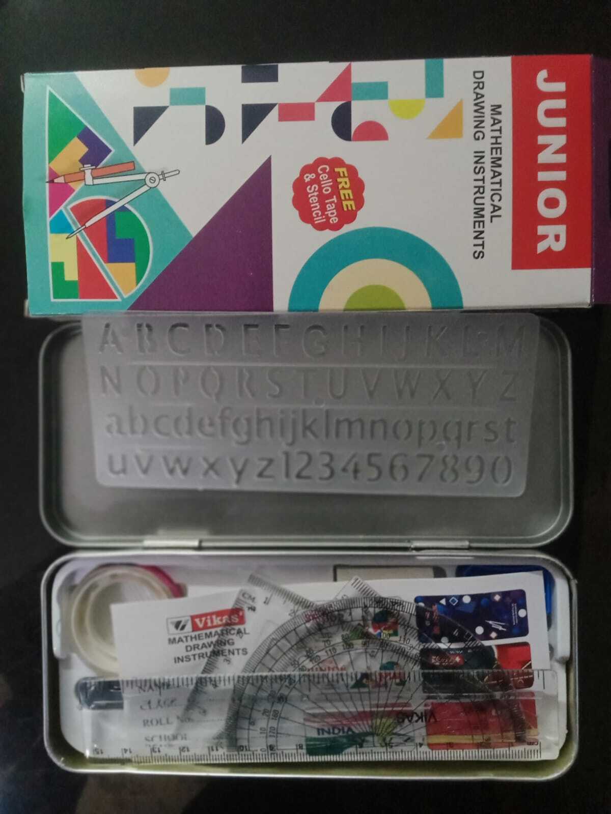 Mathematical Drawing Instruments Box - Metal Geometry Box, 4-10 Inch Rectangular Size | Ideal For Junior School Use