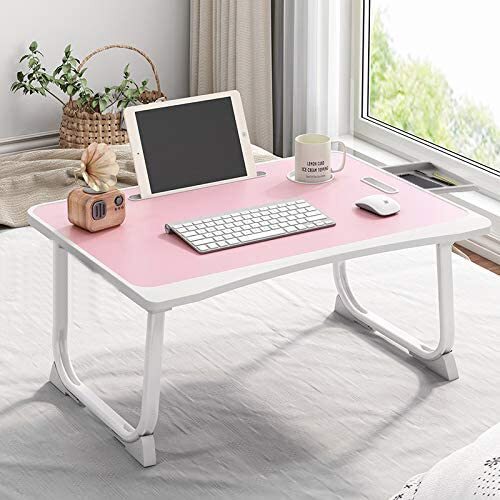 Tarkan Portable Folding Laptop Desk - Mdf & Aluminum Alloy, 60x40x28 Cm | Ergonomic Design, Integrated Cup Holder, Drawer & Tablet Holder, No Assembly Required
