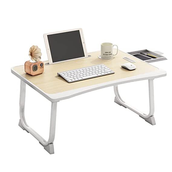 Tarkan Portable Folding Laptop Desk - Mdf & Aluminum Alloy, 60x40x28 Cm | Ergonomic Design, Integrated Cup Holder, Drawer & Tablet Holder, No Assembly Required