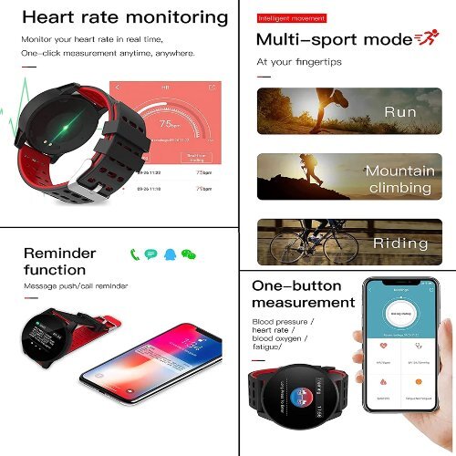 Heart Rate Sensor And Bp Monitor Fitness Black Smartwatch