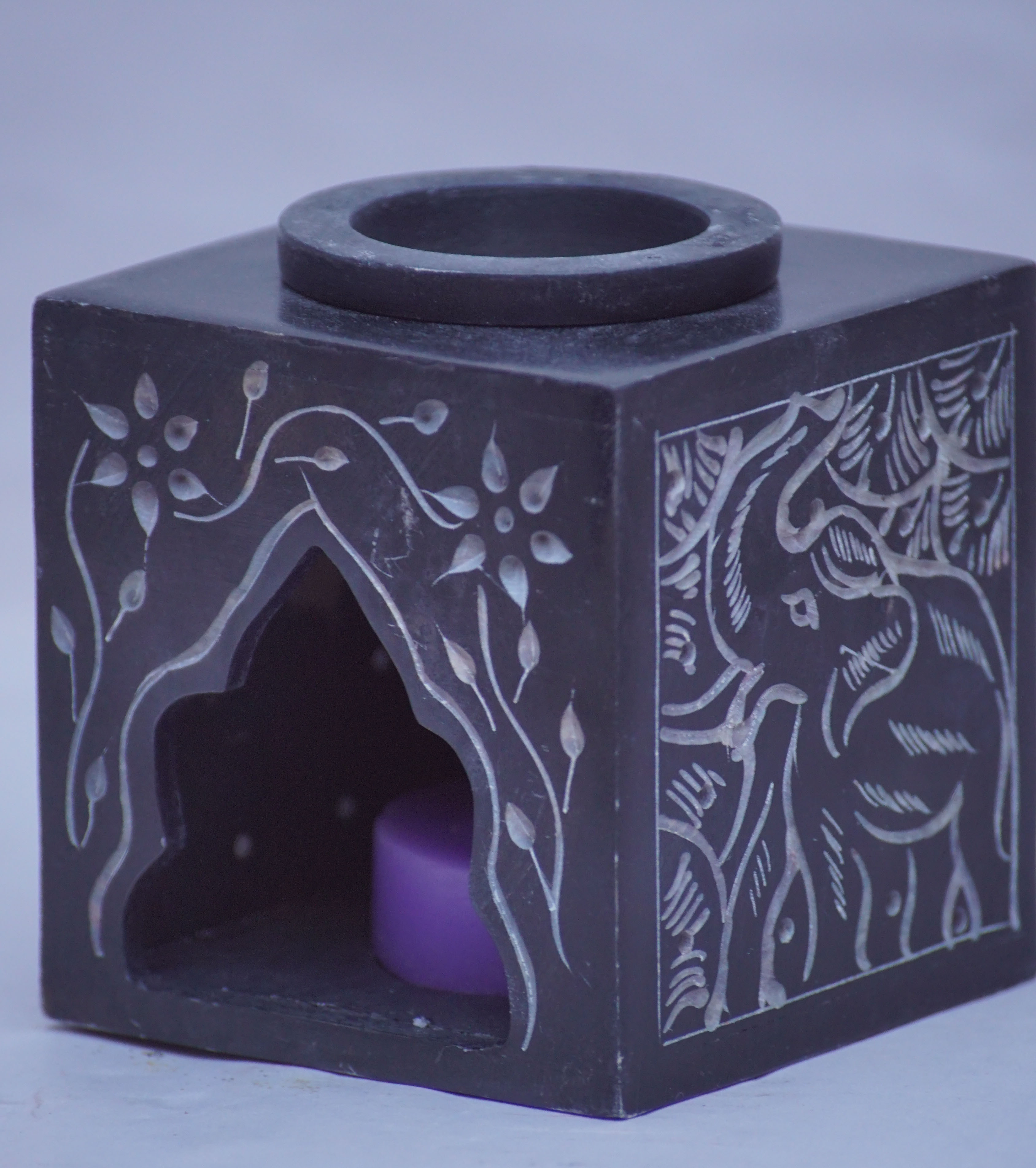 Aroma Oil Burner - 4 Inch Handmade Soapstone Diffuser Lamp | Artisan Carved, Unique Color Variations, Ideal For Home Decoration And Gifts