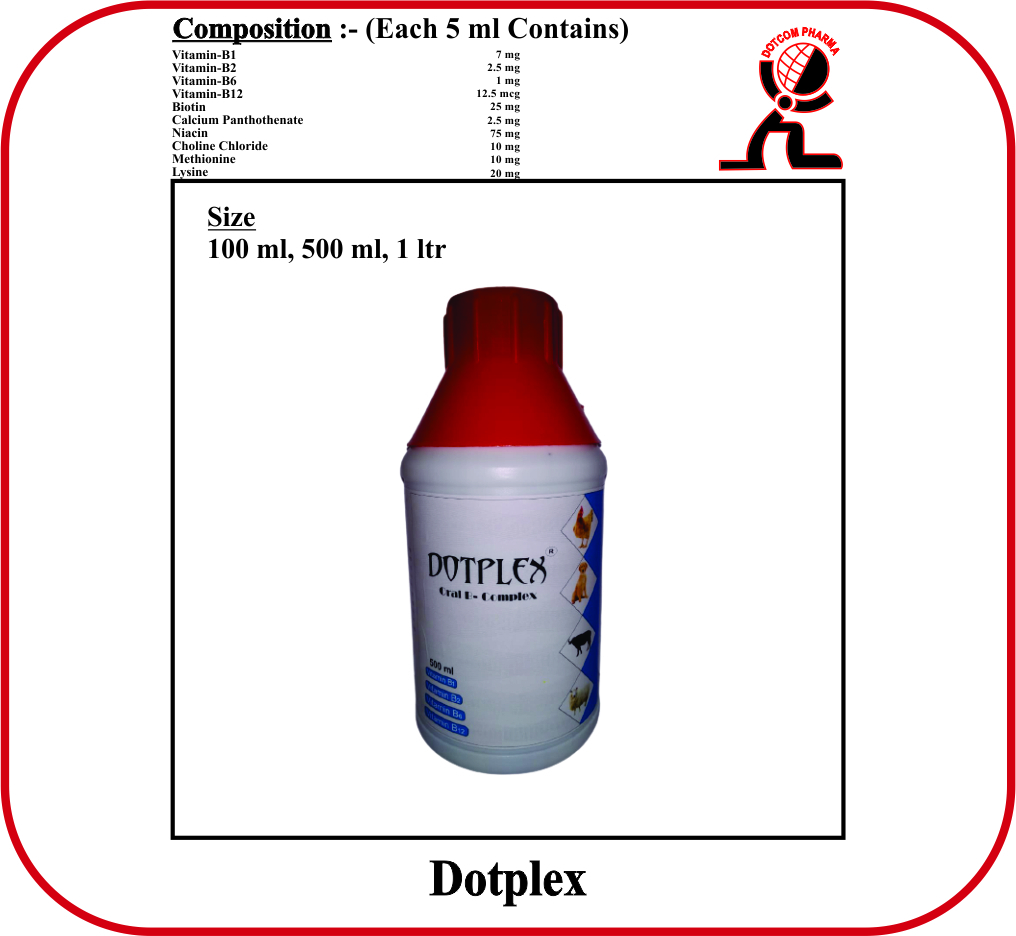 Dotplex - 500 Ml B-complex Vitamin Tonic | Poultry Growth Promoter For Chicks, Growers, And Layers, Enhances Fcr, Alleviates Nutritional Deficiencies, Supports Feather Growth And Egg Production