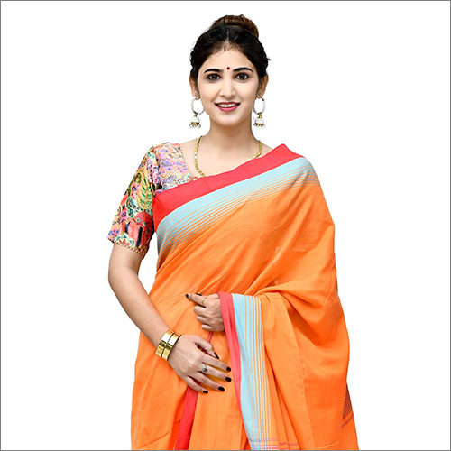 Orange Ladies Cotton Masrise Saree