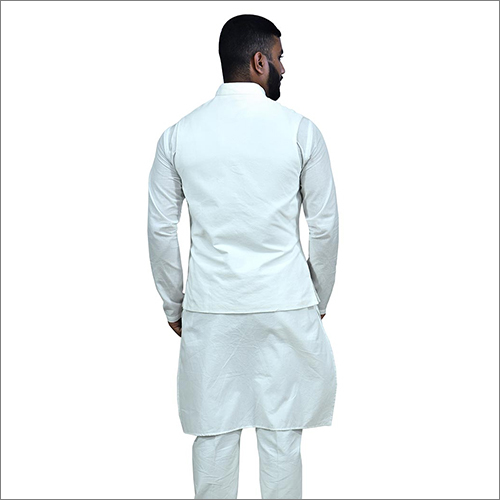 White Mens Cotton Plain Kurta Jacket