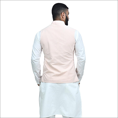 Mens Peach Cotton Kurta Jacket - Normal Warmth, Washable Fabric, Three Spacious Pockets