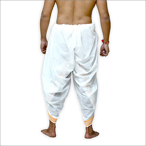 White Mens Cotton Orange Border Dhoti Dupatta