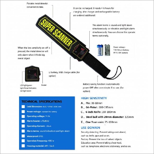 Hand Held Metal Detector - Material: Stainless Steel