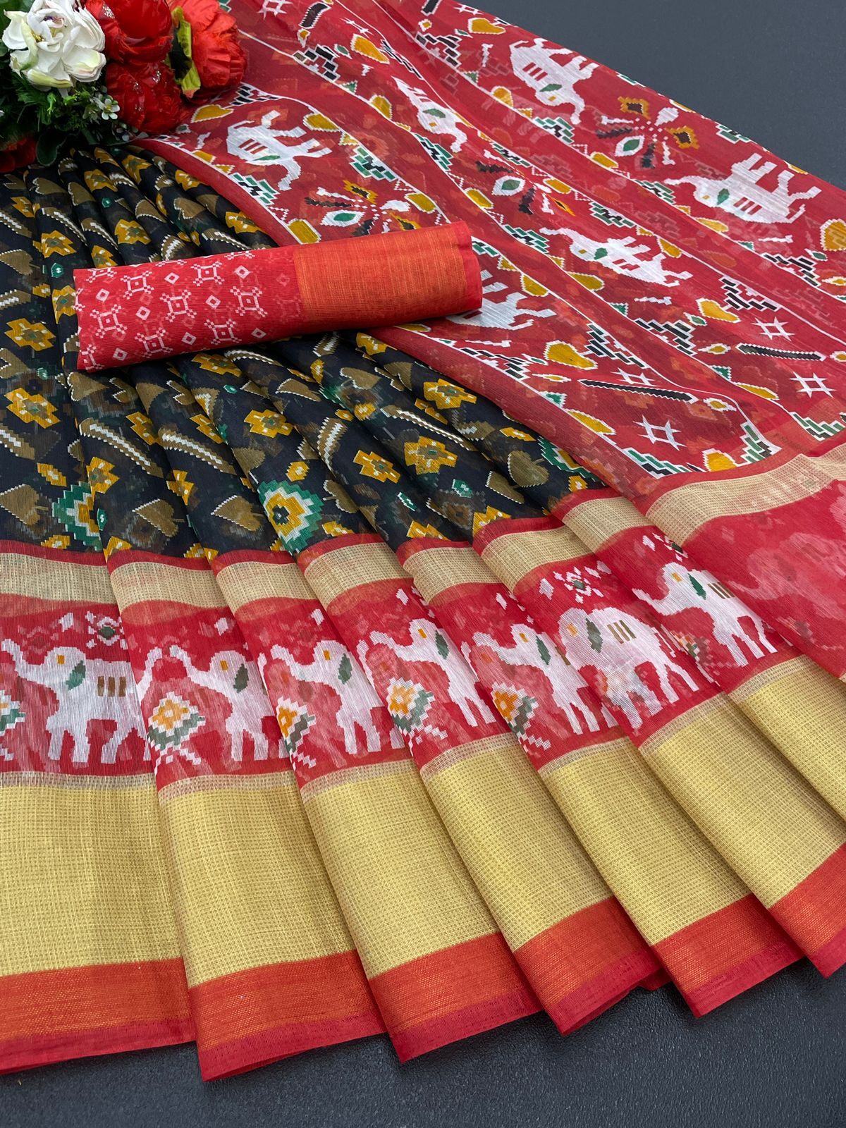 Mil Print Saree - Cotton, Customized Size, Printed Pattern | Casual Ethnic Dress, Washable Fabric, All-season Versatility, Amazing Border Blouse