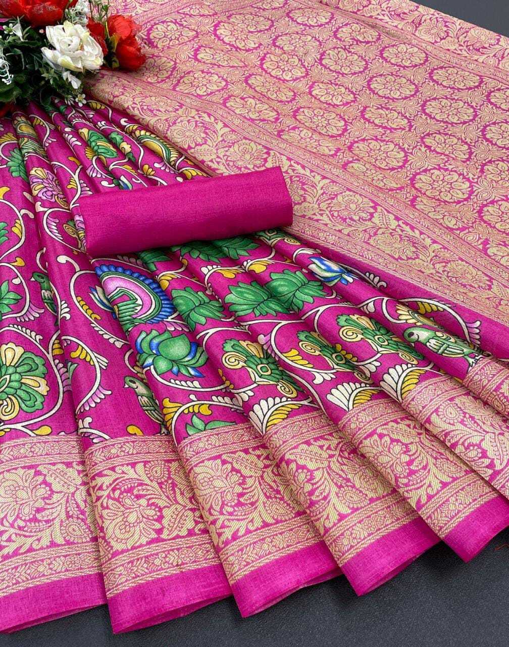 Mil Print Saree - Cotton, Customized Size, Printed Pattern | Casual Ethnic Dress, Washable Fabric, All-season Versatility, Amazing Border Blouse