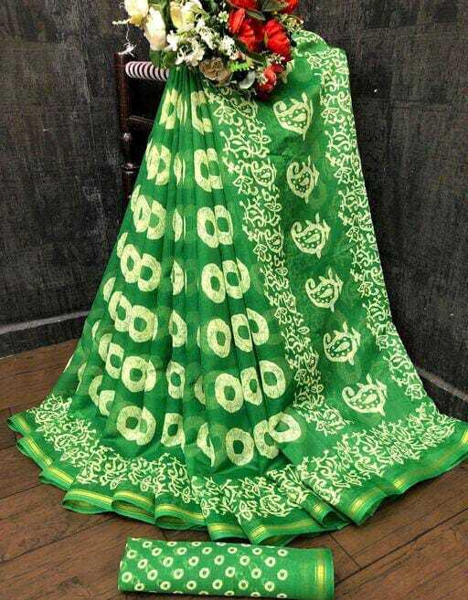 Mil Print Saree - Cotton, Customized Size, Printed Pattern | Casual Ethnic Dress, Washable Fabric, All-season Versatility, Amazing Border Blouse