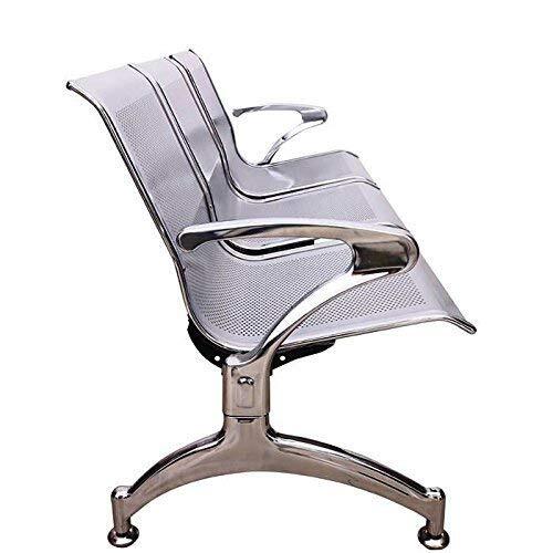 Hospital 3 Seater Waiting Chair - Stainless Steel, 3 Seater Size, Silver And Black Colors | Modern Design, Polished Finishing, Non-foldable