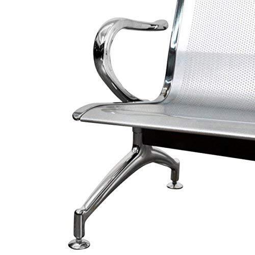 Hospital 3 Seater Waiting Chair - Stainless Steel, 3 Seater Size, Silver And Black Colors | Modern Design, Polished Finishing, Non-foldable