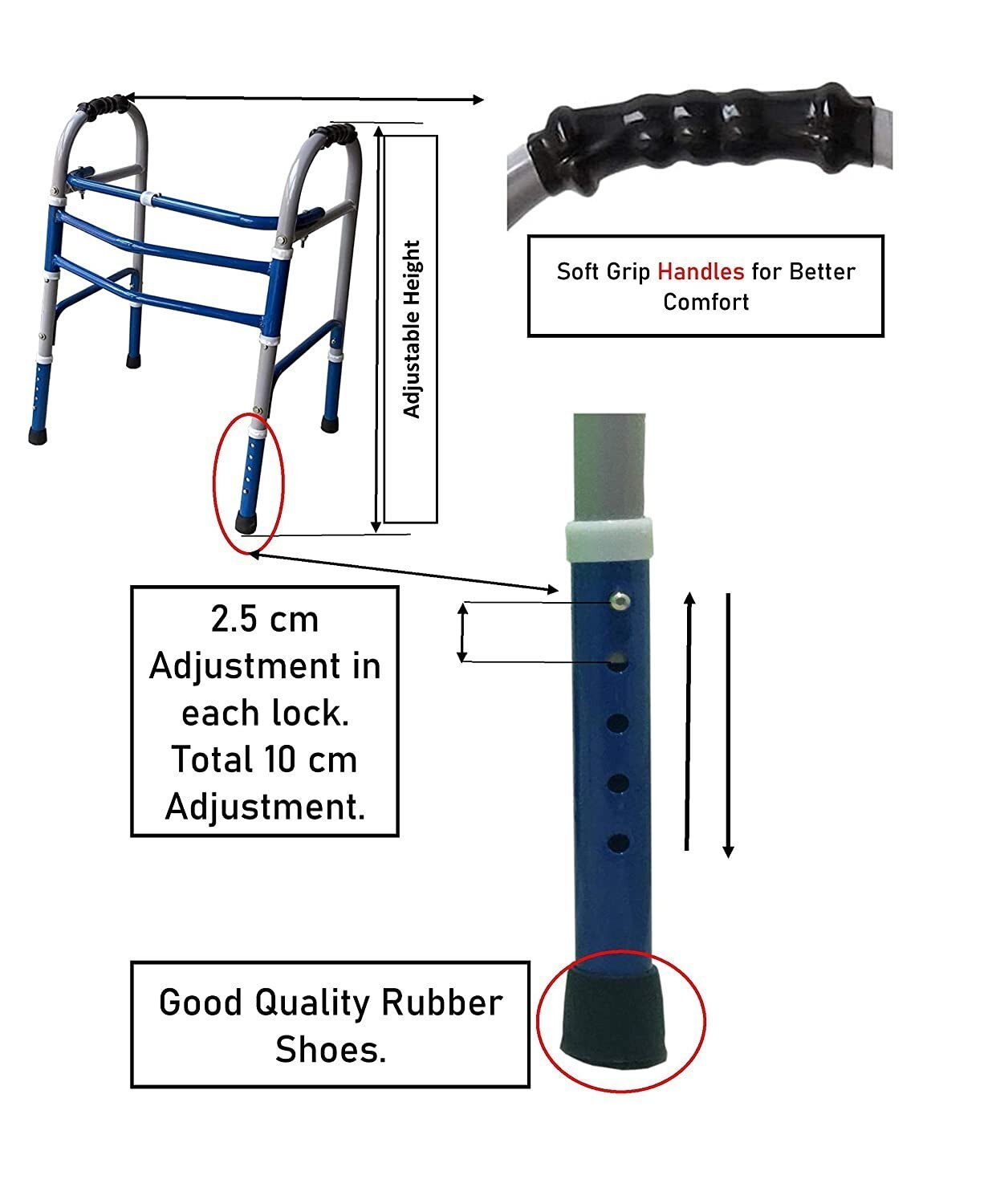 Adult Folding Walker - Color: Grey And Blue