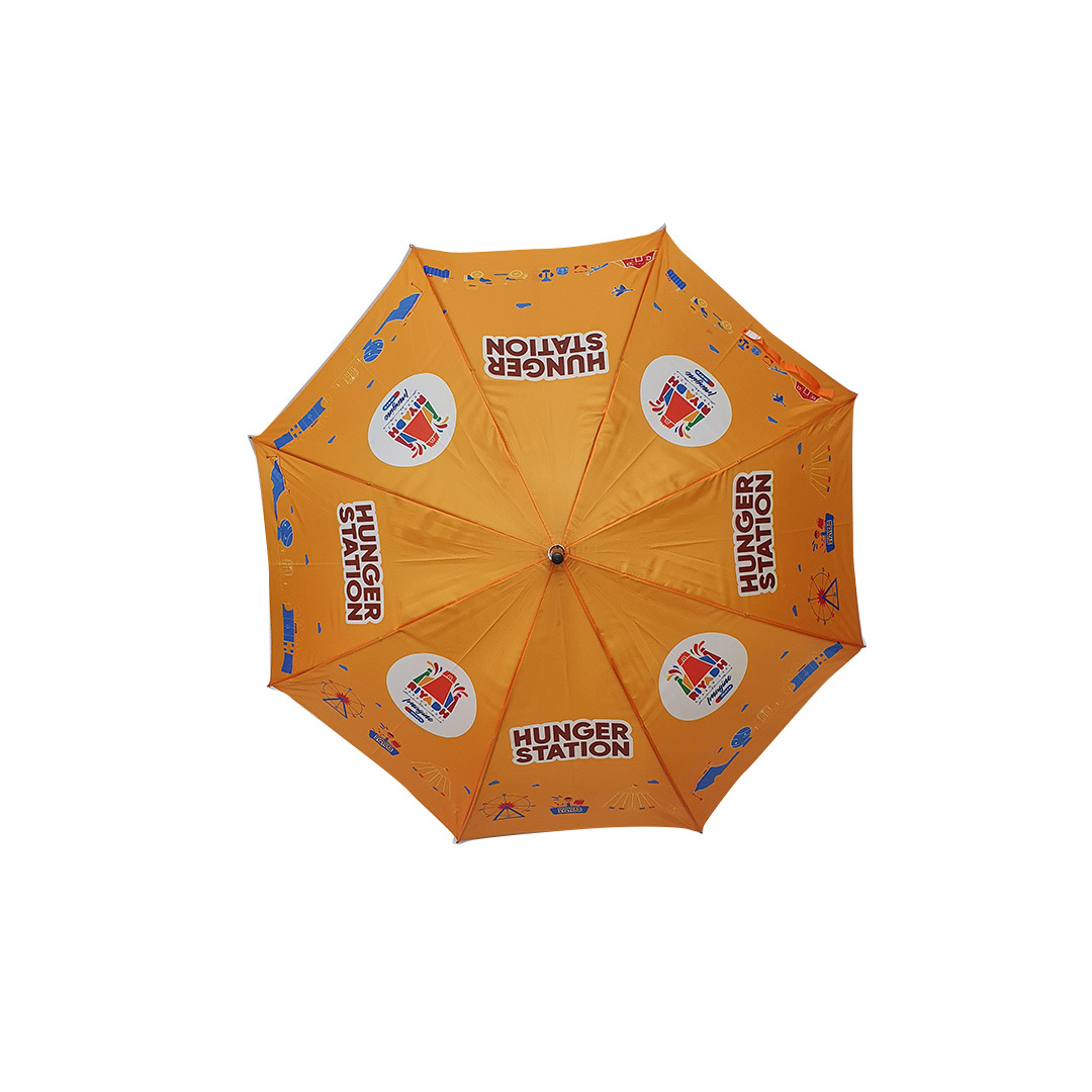 Printed Umbrella - Polyester, 24 In Size, Black Powder Coated Steel Frame | Multiple Color Options, J Shape Handle With Custom Logo Printing