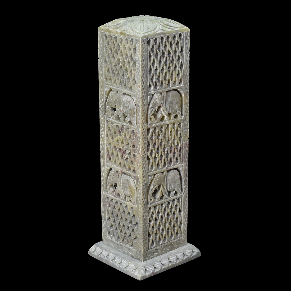 Candle Holder - White Marble, 4x4 Inches Base, 12 Inches Height | Elegant Design, Intricate Floral Carving, Durable Material, Versatile Use