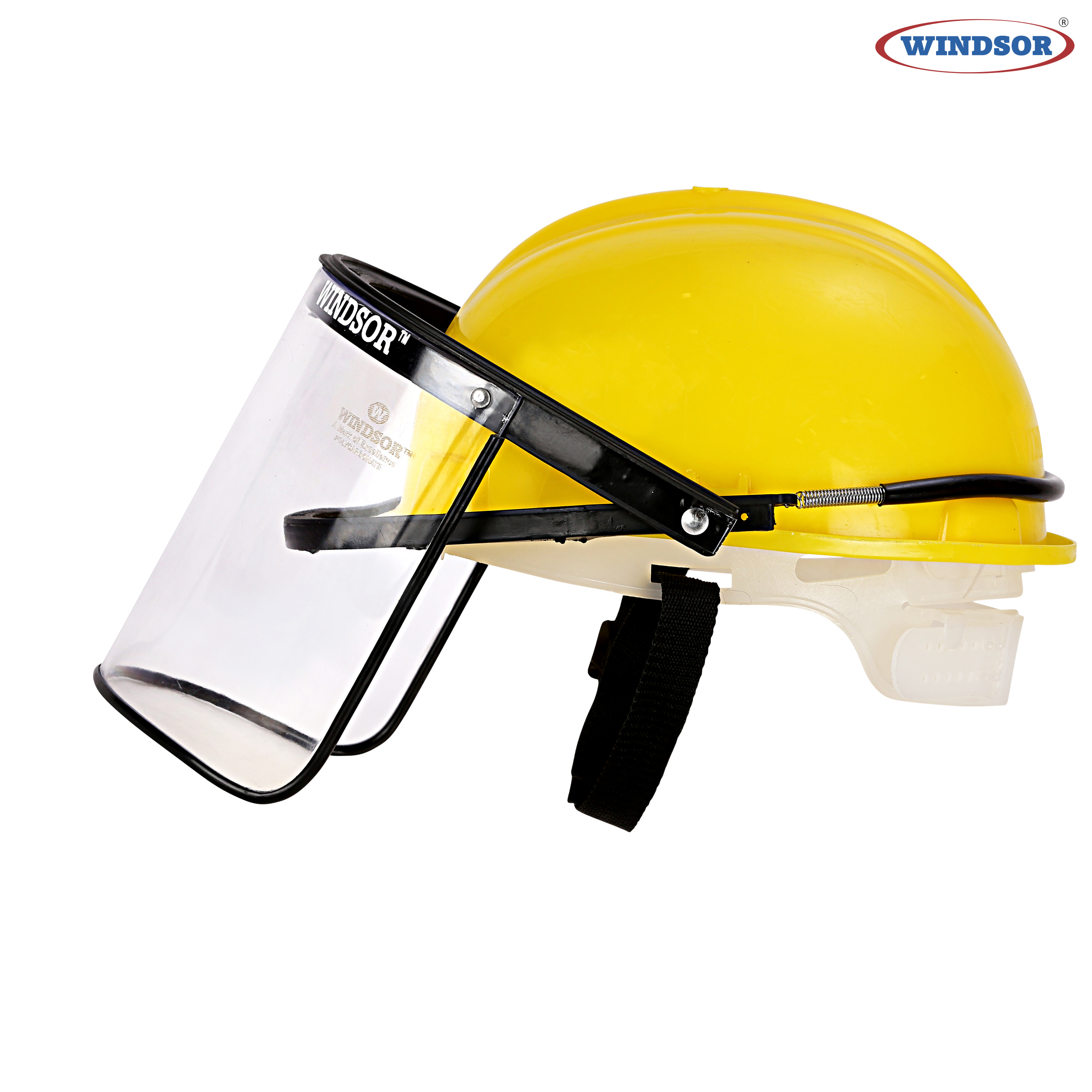 Yellow 6 X 12 Inch Windsor Safety Helmets With Spring Face Shield