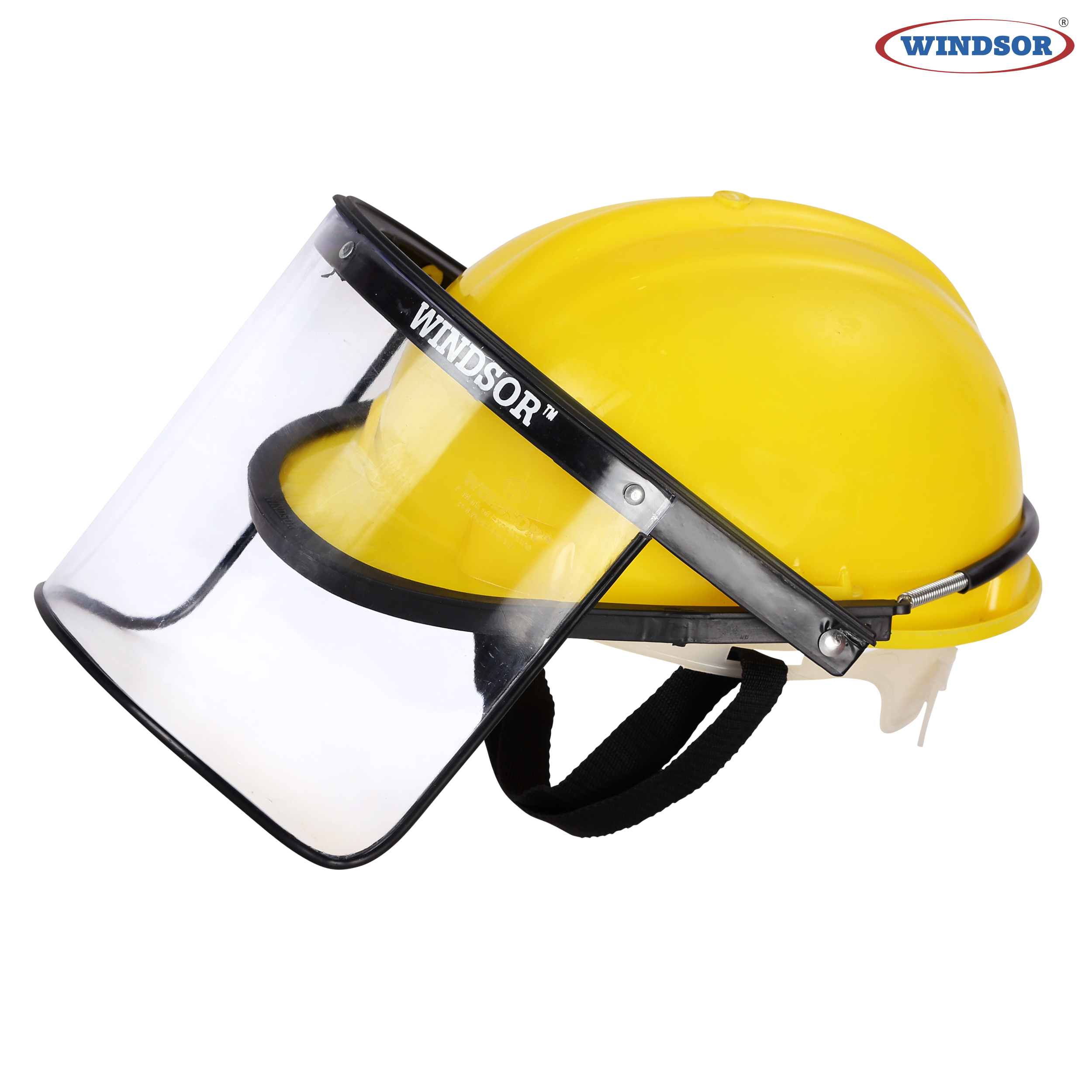 Yellow 6 X 12 Inch Windsor Safety Helmets With Spring Face Shield