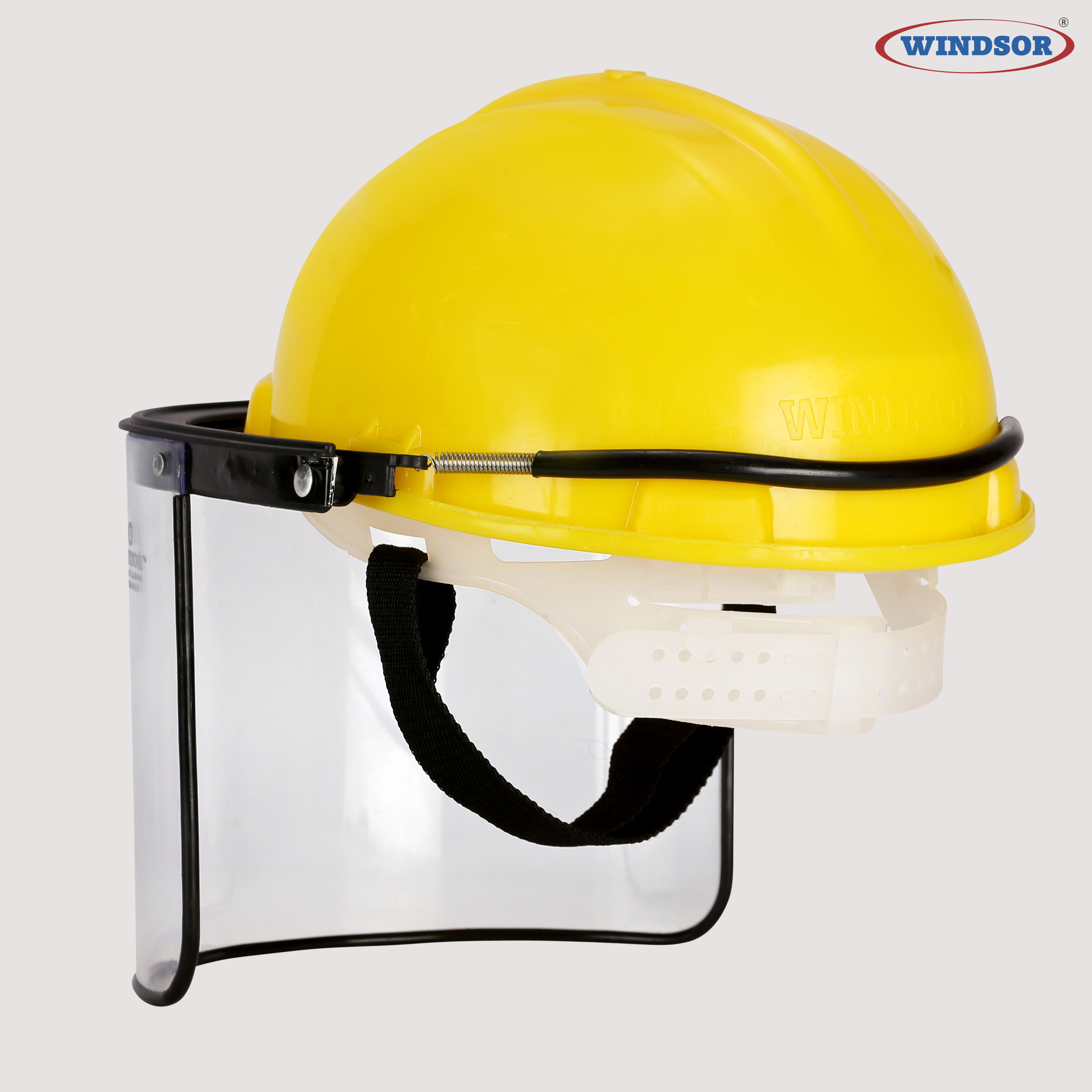Yellow 6 X 12 Inch Windsor Safety Helmets With Spring Face Shield