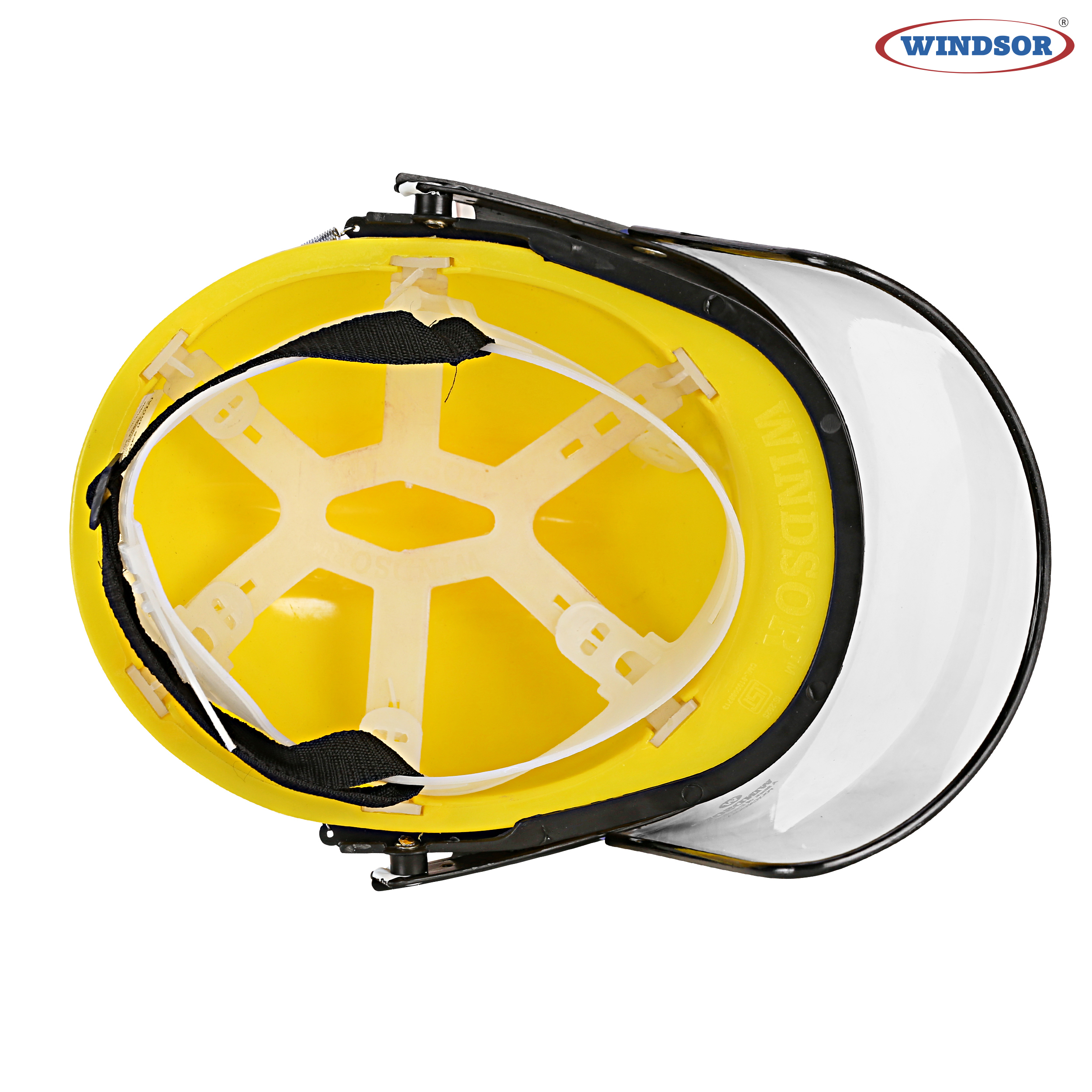Yellow 6 X 12 Inch Windsor Safety Helmets With Spring Face Shield