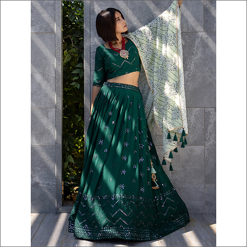 ग्रीन लेडीज़ रेडीमेड जॉर्जेट लहंगा