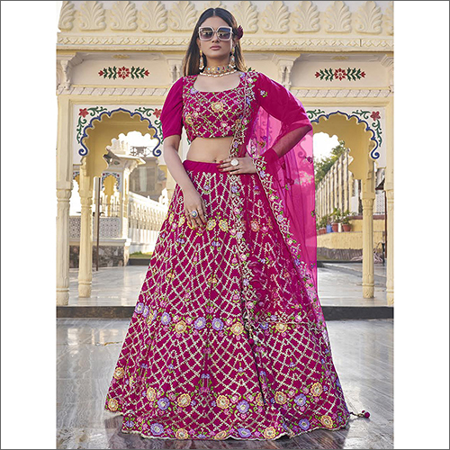 Pink Heavy Design Georgette Lahenga With Net Dupatta