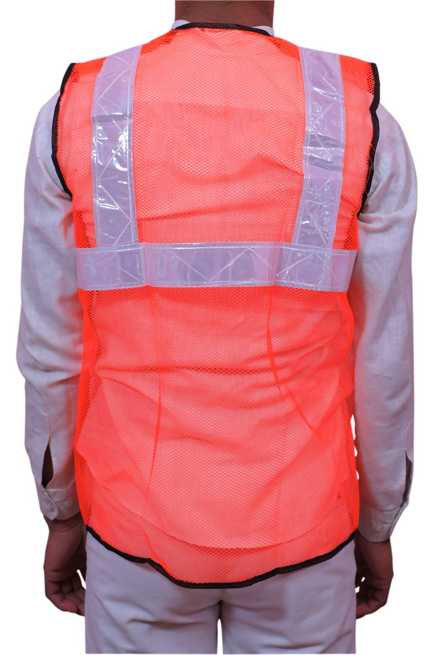2 Inch Orange Windsor Reflective Net Safety Jacket - Lightweight Mesh Fabric, Plus Size Options , Unisex Design With 2-inch Reflective Strips For High Visibility