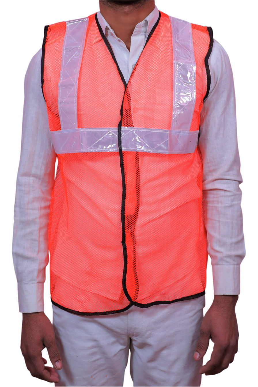 2 Inch Orange Windsor Reflective Net Safety Jacket - Lightweight Mesh Fabric, Plus Size Options , Unisex Design With 2-inch Reflective Strips For High Visibility
