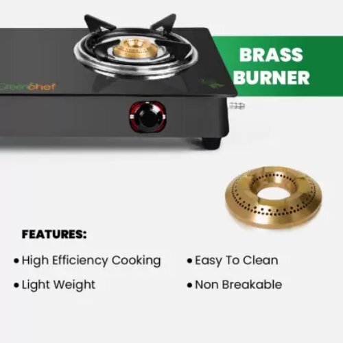 Ebony Special Combo - Glass Body, 2 Brass Burners, 250mm Tawa, 240mm Fry Pan | Easy Cooking, Non-stick Pans, 360-degree Revolving Nozzle, Stable Design