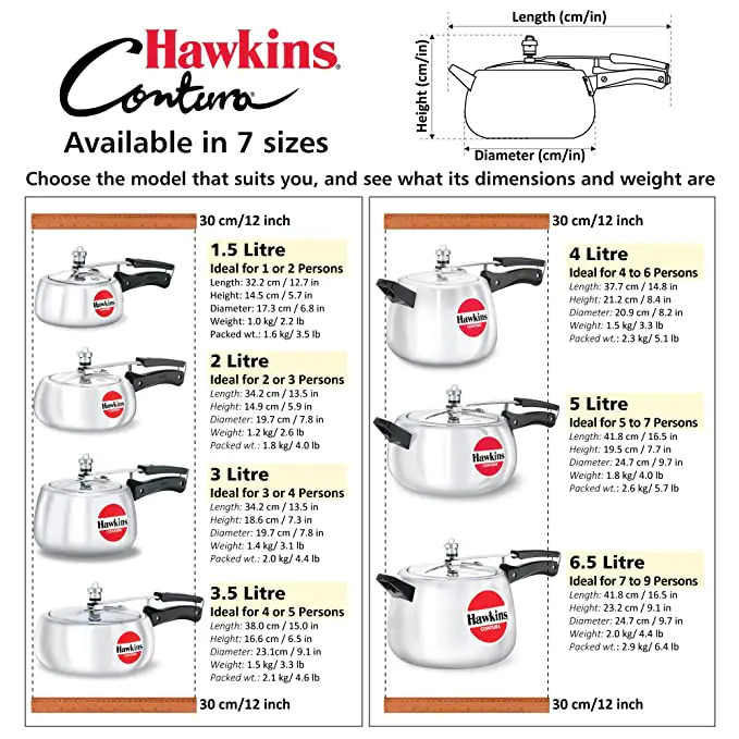 Hawkins Inner Lid Pressure Cooker - 3 Liters Aluminium | Ideal For 3-4 Persons, Curved Body For Easy Stirring, Enhanced Food Visibility, Safety Lock Feature, Gas Stovetop Compatible, Brushed Finish