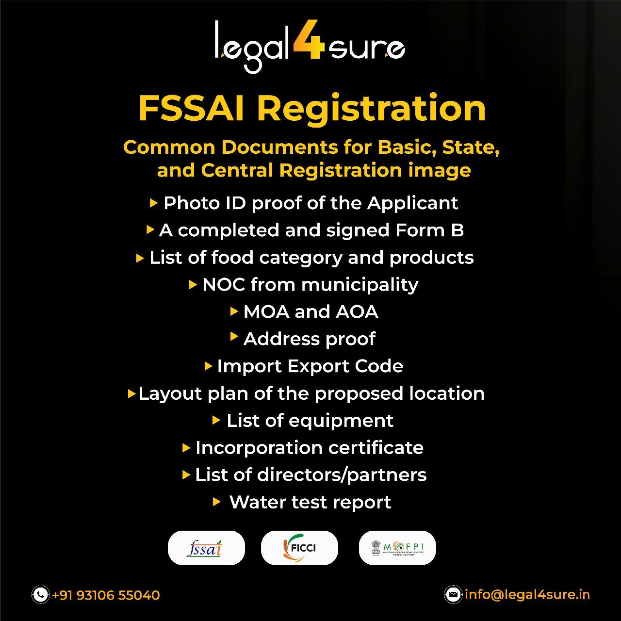 Fssai License - Application Type: Form A, Processing Time: 7 Days | Issuing Authority: Fssai, Legal Basis: Fssai Act, Validity: Range