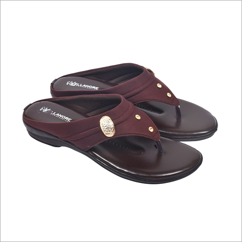 Brown Lycra 2 Diamond Side Buckle Slipper